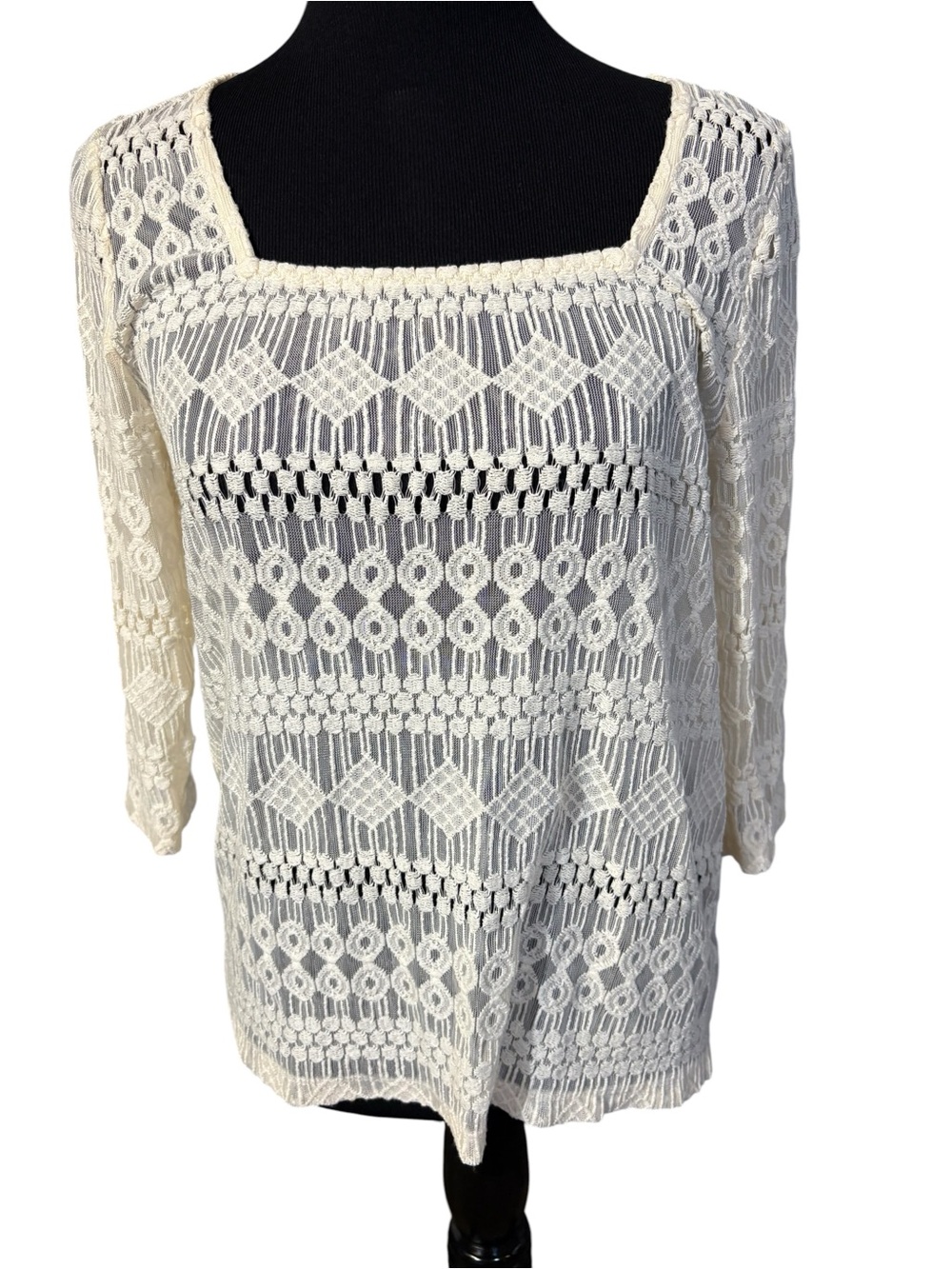 Lucky Brand Crochet Lace Square Neck Tunic Top - Sz Medium Cream
